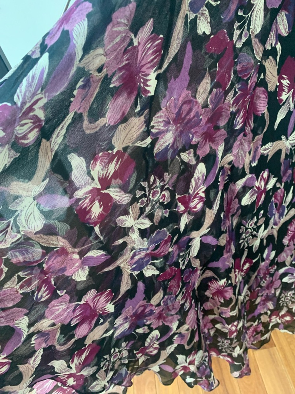 Papell Boutique Black Maxi Dress with Purple Floral Print - Picture 4 of 6
